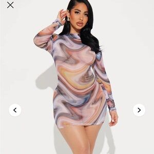 Mesh mini dress vibe Fashion Nova Multicolor Swirl Long Sleeve Dress